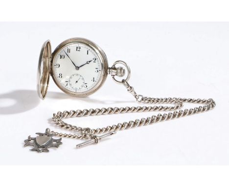 George VI silver half hunter pocket watch, the case Birmingham 1940, the outer case with central circular aperture and blue e