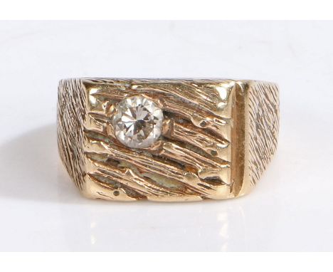 A 9ct yellow gold gent's rectangular signet ring with one old cut diamond.Approx. diamond carat weight: 0.50cts. Colour: J-K.
