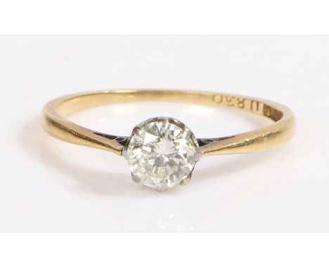An 18ct yellow gold ring set with an old cut diamond.Approx. diamond carat weight: 0.60cts. Colour: I. Clarity: SI2.Ring size