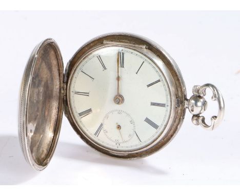 Victorian silver hunter pocket watch, the case London 1941, maker mark possibly James Green, the engine turned case opening t