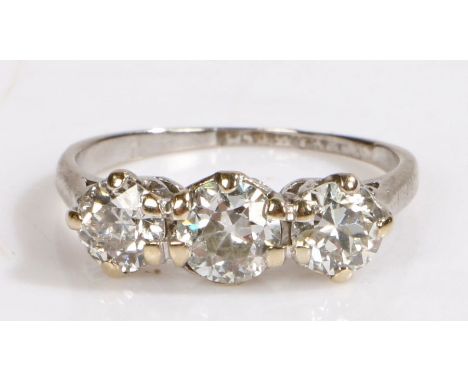 An 18ct white gold diamond trilogy ring.
Approx. total diamond carat weight: 1.52cts. Colour: I-J. Clarity: SI1-SI2.
Ring siz