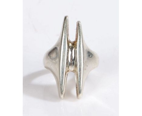 A sterling silver Georg Jensen 'H shaped' ring.Stamped No.126.Ring size L.Weighing 9 grams. Used, in very good condition. Thi