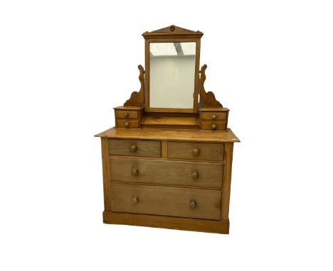 Victorian pine dressing chest, swing mirror with four trinket drawers, two short and two long drawersDimensions: Height:&nbsp