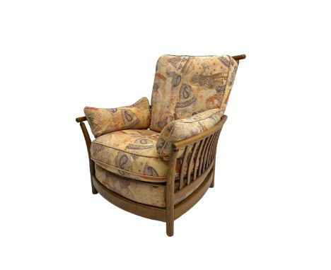 Ercol - 'Renaissance' armchair, loose cushions upholstered in patterned fabricDimensions: Height:&nbsp;98cm&nbsp; Length/Widt