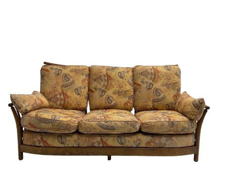 Ercol - 'Renaissance' three seat sofa, loose cushions upholstered in patterned fabricDimensions: Height:&nbsp;98cm&nbsp; Leng