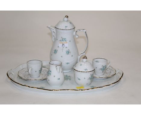 Schumann floral coffeeware - coffee pot, 2 cups with saucers, milk jug, lidded sugar bowl and tray