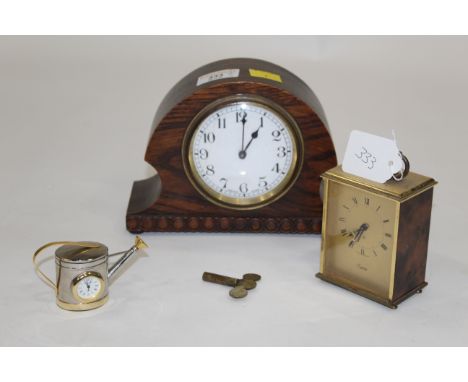 Vintage French mantle clock, height 15 cm, Swiza Swiss made carriage clock and Quartz watering can form clock