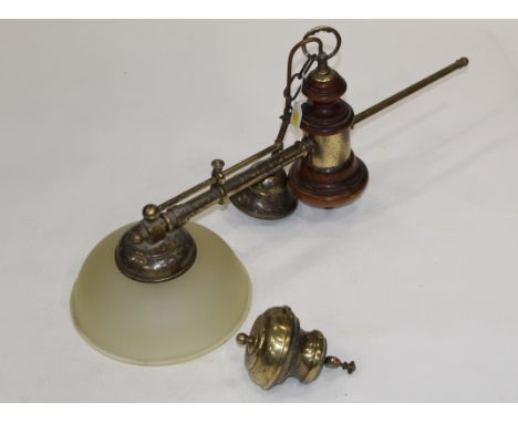 Wooden and brass ceiling light fitting, length 70 cm 
