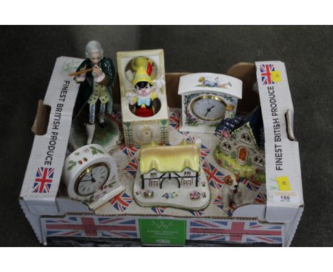 Box of continental musician ornament, Walt Disney Pinocchio musical ornament, Wedgwood mantle clock, Winnie The Pooh mantle c