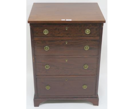 A dwarf mahogany chest with four graduating drawers on bracket feet, 79cm high x 55cm wide x 45cm deep Condition Report: Avai