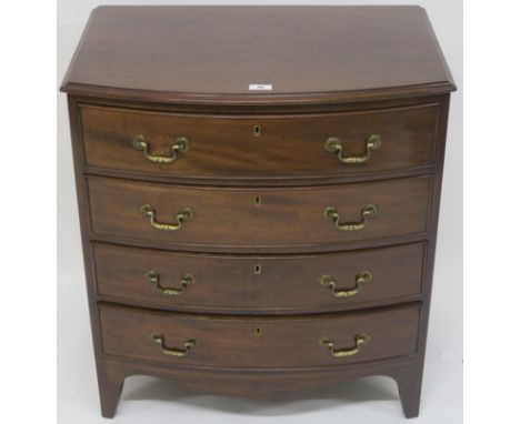 A dwarf mahogany bow front chest with four graduating drawers on bracket feet, 76cm high x 69cm wide x 47cm deep Condition Re