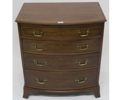 A dwarf mahogany bow front chest with four graduating drawers on bracket feet, 75cm high x 69cm wide x 48cm deep Condition Re