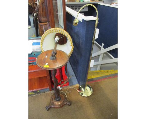 A French carved oak standard lamp A/F together with a Cooper brass reading lamp, pat-tested 