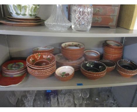 A selection of French skipwire pottery bowls and plates, various sizes, and a Victorian china sandwich set 