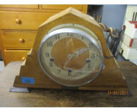 Enfield Clock Company Art Deco walnut cased mantel clock, the movement striking Westminster chimes on a gong, with presentati