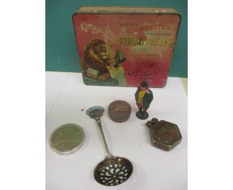 Collectables to include an Egyptian cigarette tin 'Kyriazi Frerers' circa 1890 'Lady and Lion', a 1970's United Nations silve