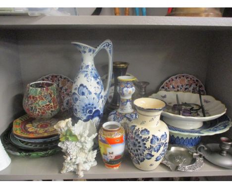 A quantity of late 20th century vases and jugs to include Delft and Continental examples together with mixed pictorial plates