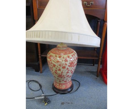 A Chinese, late 20th century, orange and cream ground table lamp with cream shadeLocation: CR 