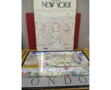 Chris Rogers - London, a poster print, signed lower right hand corner, 84 x 60cm, framed together with a New York poster, fra