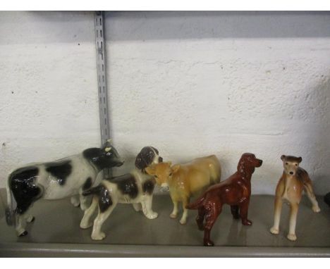 Three Melba ware models of cows and a dog together with three other modelsLocation: RWB 