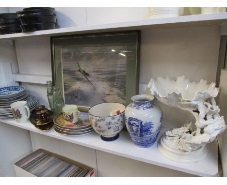 Ceramics to include Carlton Ware, picture plates, glass bottles, commemorative ware, and a Doulton Burslem white glazed centr