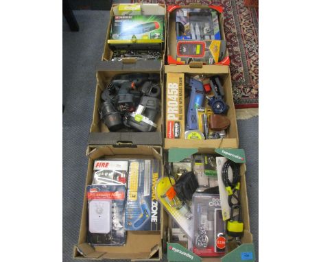 Tools to include power tool chargers, a Pro 45B fill valve with brass shank, padlocks, a boxed Powerfix and a Parkside cordle