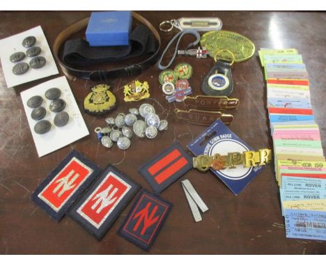 Railway enthusiast items of interest to include cloth uniform badges, buttons, and railway ticket stubsLocation: RAM 