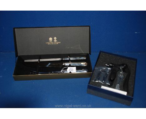 A Boxed Three Piece Carving Set by Arthur Price of England T/W an Ultimate Pull Corkscrew by Jean-Patrique