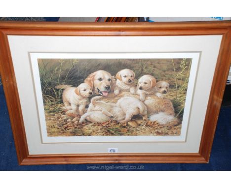 A limited edition Print of Golden Retriever and pups, no. 140/850 titled 'Bottoms Up', by Michael Jackson dated 1995.