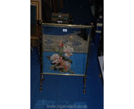 A Brass framed Firescreen with mirror panel