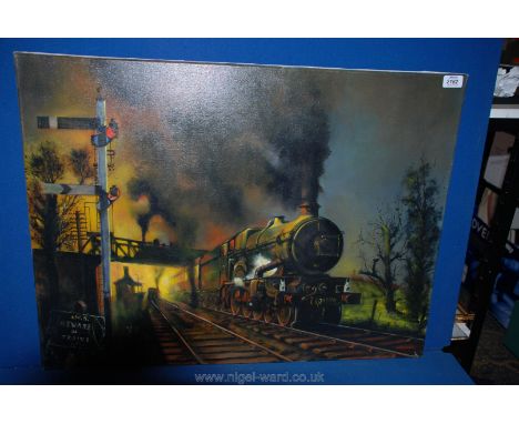 A framed original Oil painting by P.J. Hoskins of a Great Western Railway Castle Class engine heading a night express.