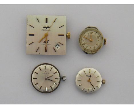 A mixed lot of watch movements, including Longines 'Ultra Chron' 17 jewel automatic movement cal.431 no. 50532015, a 19 jewel