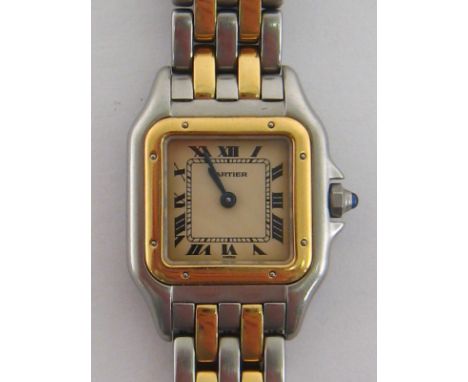 CARTIER Panthere, a lady's two colour quartz wristwatch, no. 66921041948, with champagne dial, black Roman numerals, secret s