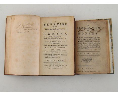 BOOKS: Osmer, William, 'A Treatise on the Diseases and Lameness of Horses', first edition in this form, author's presentation