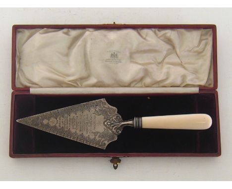 East End interest:- a Victorian silver presentation trowel with ivory handle, by Henry Atkin for Atkin Brothers, Sheffield, 1