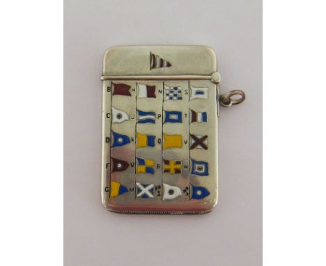 An American slim-fit silver and enamel vesta case, mark of “?. & S. CO STERLING”, circa 1920, front with five rows of four en