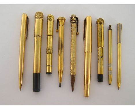 A mixed lot of rolled gold fountain pens, first half 20th century, including a 'Record' safety nib, a 'Double-Orlamine Vulcan