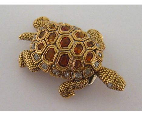 CARTIER, a mid 20th century 18 carat gold, citrine and diamond turtle brooch, circa 1950, the clip signed 'Cartier Inc. FRANC