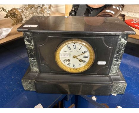 Late 19th Century French black slate and marble cased mantel clock