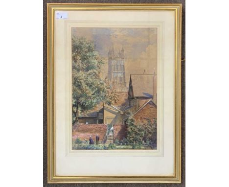 British school, circa 20th century, Worcester Cathedral, watercolour and wash with gouache, unsigned, 28x40cm, framed and gla