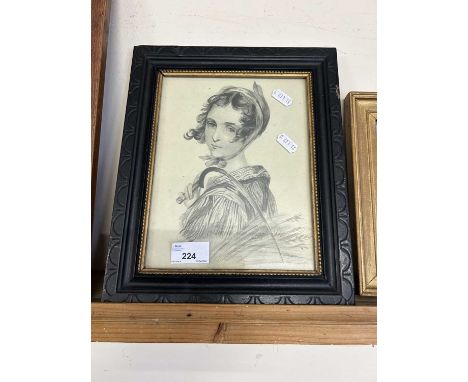 19th Century pencil portrait of a young lady with a sickel