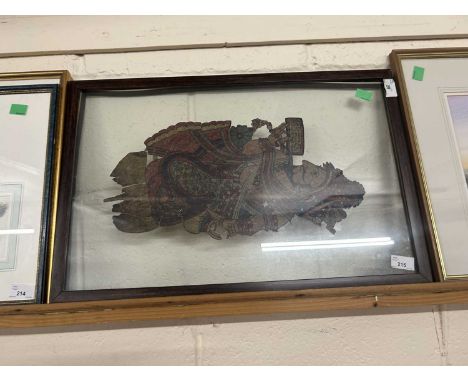 Indian school, attributed to the shadow puppertry of Tholpavakoothu, framed and two way glazed. approx. 22x46 cm (puppet), ap