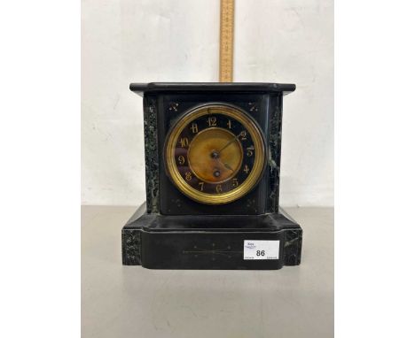 Late Victorian black slate and marble cased mantel clock