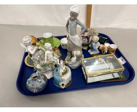 Mixed Lot: Various ceramics to include miniature blush Worcester tankards, various ornaments, Lladro figurine etc