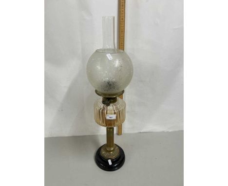 Early 20th Century oil lamp with clear glass font and frosted shade