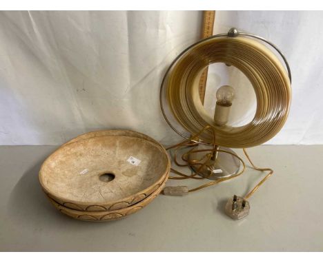 Mixed Lot: Softwood container with carved decoration together with a abstract table lamp