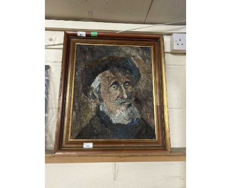 In the manner of abstract expressionism, Bust portrait of a bearded gent, impasto oil on board, unsigned, 37x44cm, framed.