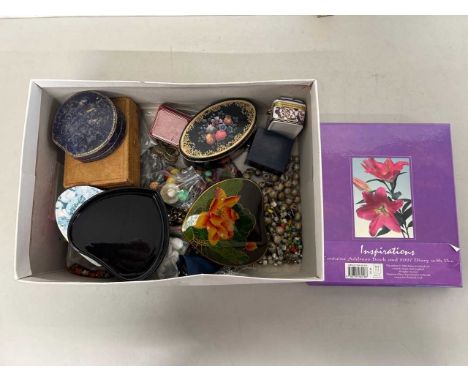 Box of various assorted costume jewellery, trinket boxes etc