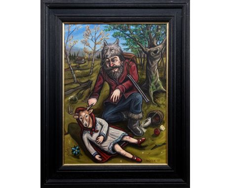 oil on canvas, signed and dated '10 framed image size 60cm x 44cm, overall size 80cm x 65cm  Note: ‘Woods creates work based 