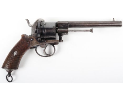 Good 6-shot 11mm Belgian Self-Cocking Pin Fire Revolver, round barrel, Liege proved blued cylinder, side gate loading, iron e